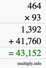 How to calculate 464 times 93 using long multiplication