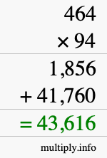 How to calculate 464 times 94 using long multiplication