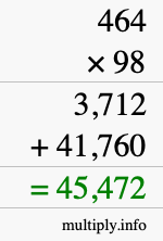 How to calculate 464 times 98 using long multiplication