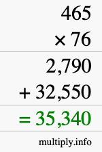 How to calculate 465 times 76 using long multiplication