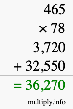 How to calculate 465 times 78 using long multiplication