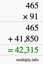 How to calculate 465 times 91 using long multiplication