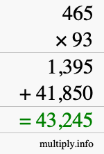 How to calculate 465 times 93 using long multiplication