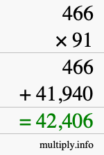 How to calculate 466 times 91 using long multiplication