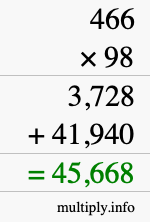 How to calculate 466 times 98 using long multiplication