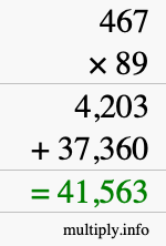 How to calculate 467 times 89 using long multiplication