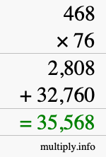 How to calculate 468 times 76 using long multiplication