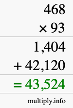 How to calculate 468 times 93 using long multiplication