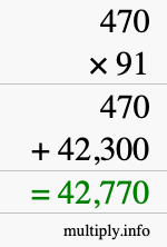 How to calculate 470 times 91 using long multiplication