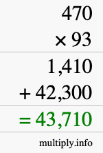 How to calculate 470 times 93 using long multiplication
