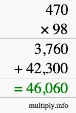 How to calculate 470 times 98 using long multiplication