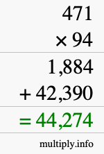 How to calculate 471 times 94 using long multiplication