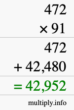 How to calculate 472 times 91 using long multiplication
