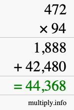 How to calculate 472 times 94 using long multiplication
