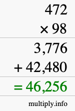 How to calculate 472 times 98 using long multiplication