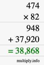 How to calculate 474 times 82 using long multiplication