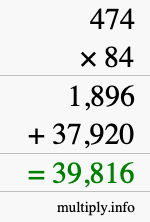 How to calculate 474 times 84 using long multiplication