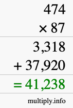 How to calculate 474 times 87 using long multiplication