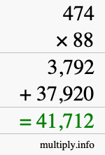 How to calculate 474 times 88 using long multiplication
