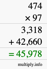 How to calculate 474 times 97 using long multiplication