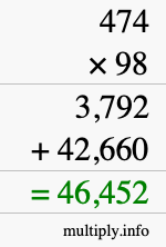 How to calculate 474 times 98 using long multiplication