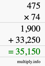 How to calculate 475 times 74 using long multiplication