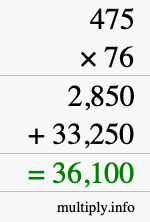 How to calculate 475 times 76 using long multiplication