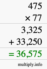 How to calculate 475 times 77 using long multiplication
