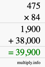 How to calculate 475 times 84 using long multiplication