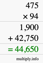 How to calculate 475 times 94 using long multiplication