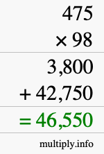 How to calculate 475 times 98 using long multiplication