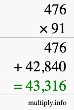 How to calculate 476 times 91 using long multiplication