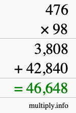 How to calculate 476 times 98 using long multiplication