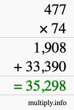 How to calculate 477 times 74 using long multiplication