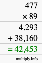 How to calculate 477 times 89 using long multiplication