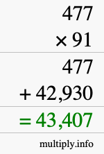 How to calculate 477 times 91 using long multiplication