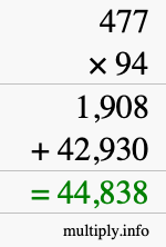 How to calculate 477 times 94 using long multiplication