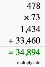 How to calculate 478 times 73 using long multiplication