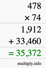 How to calculate 478 times 74 using long multiplication