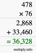 How to calculate 478 times 76 using long multiplication