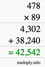 How to calculate 478 times 89 using long multiplication
