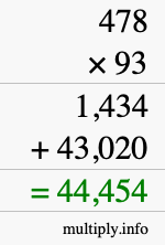 How to calculate 478 times 93 using long multiplication