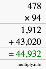 How to calculate 478 times 94 using long multiplication