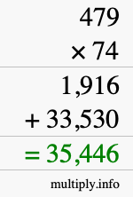 How to calculate 479 times 74 using long multiplication