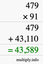 How to calculate 479 times 91 using long multiplication