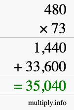 How to calculate 480 times 73 using long multiplication