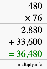 How to calculate 480 times 76 using long multiplication