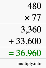 How to calculate 480 times 77 using long multiplication