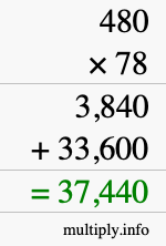 How to calculate 480 times 78 using long multiplication