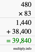 How to calculate 480 times 83 using long multiplication